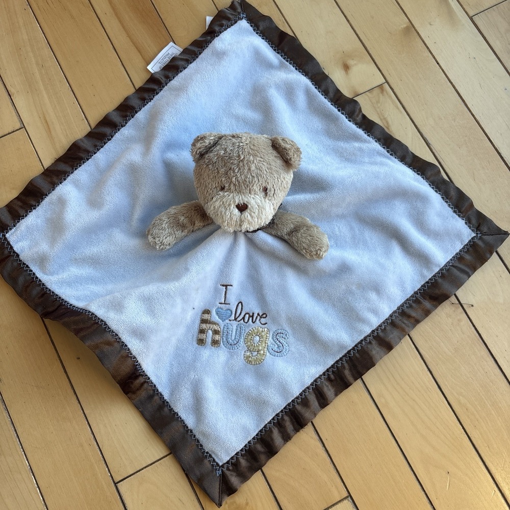 Carters Child Of Mine I Love Hugs Lovey Blue Fleece Brown Trim Baby Blanket Bear